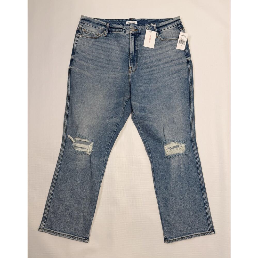 Good American Jeans Womens 16 Blue High Rise Good Curve Straight Distressed